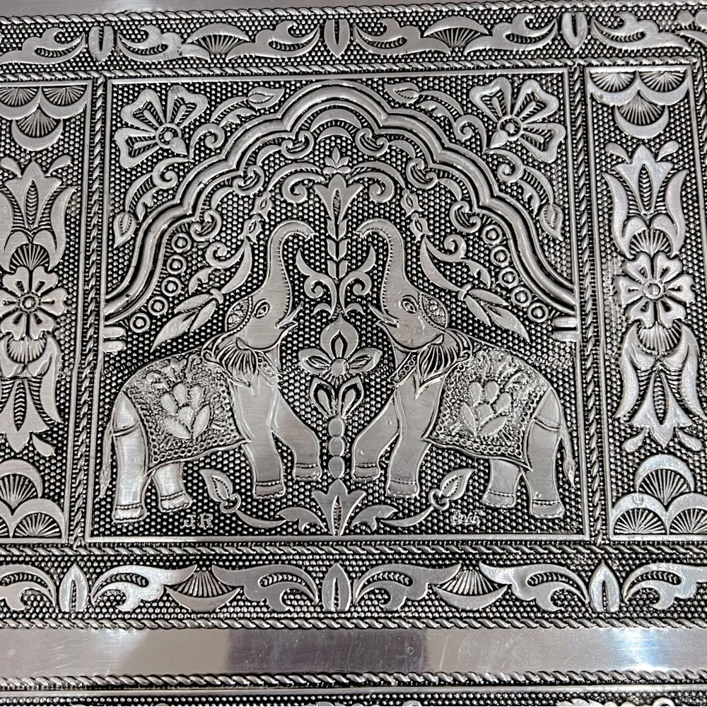Two Tier Oxidized Elephant Jewelry Box